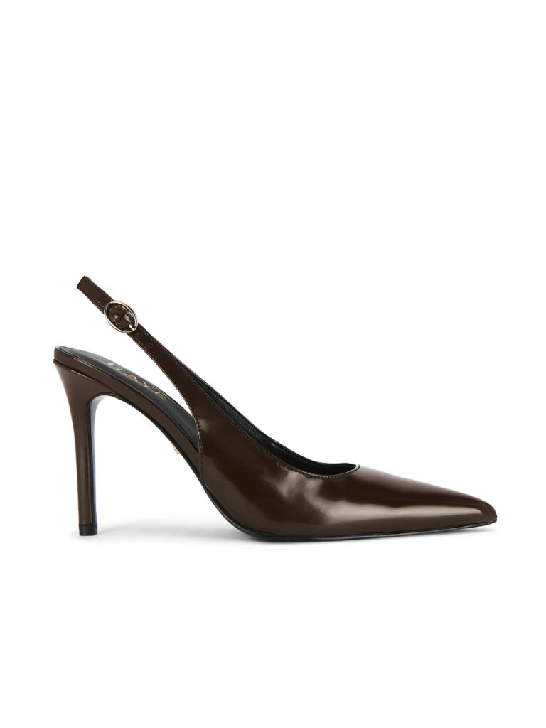 Raye Calla Pump In Chocolate Brown Patent Leather Pointed Toe Slingback Heels 9